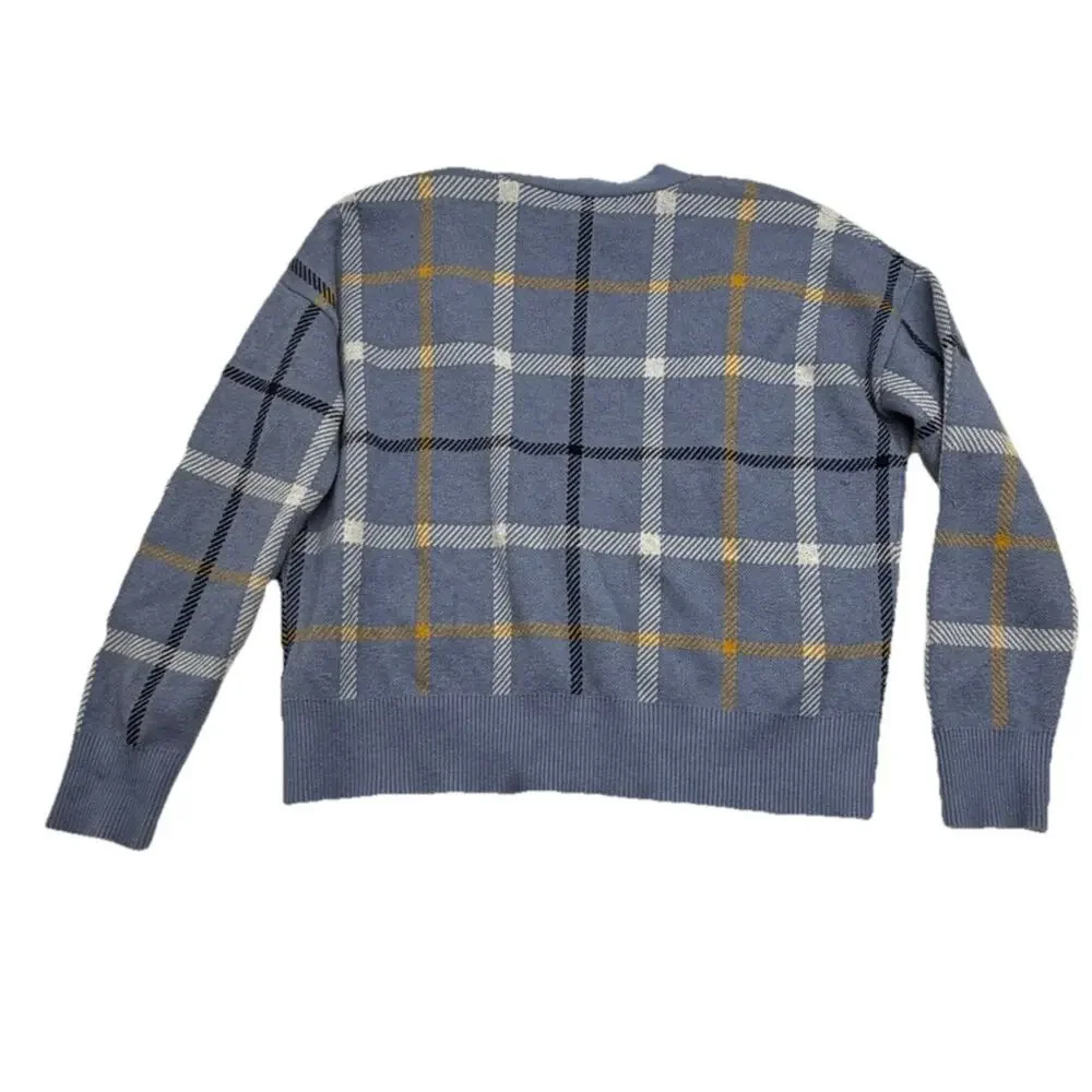 RACHEL ZOE Plaid Cardigan Sweater Size Medium Blue Academic Preppy Rayon - Picture 8 of 8